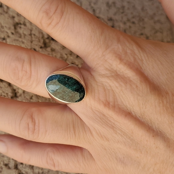 New Men's Chrysocolla 925 Silver Ring. - Picture 6 of 16